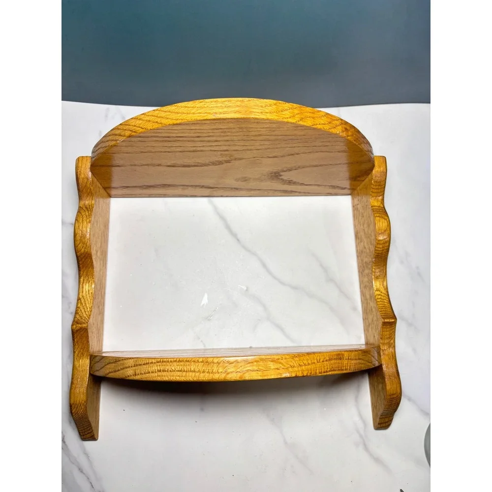 Vintage Oak Wood 2 Tier Wall Shelf Scalloped Side Floating Display Rack Honey